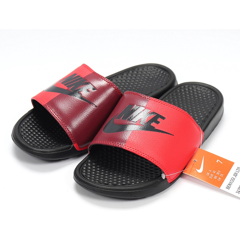 nike red and black slippers