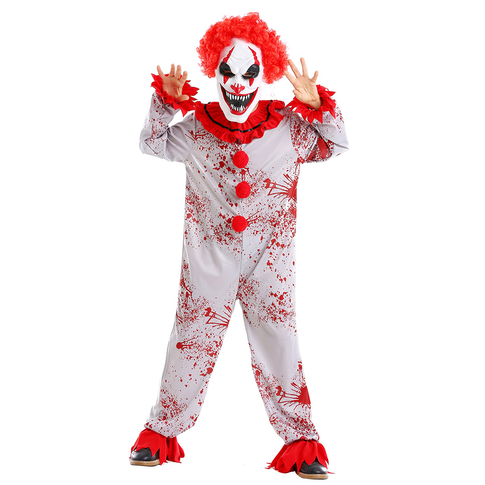 Scary Clown Costume Kids Deluxe Set for Halloween Dress Up Party Role Play and Carnival Cosplay 