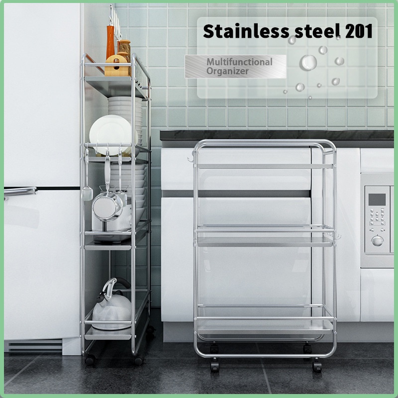 Stainless steel Trolley Rack Storage Organizer Rack Movable Kitchen