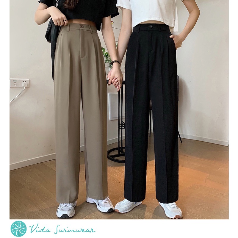 Women Trousers High Waist Pants Wide Leg Pants Casual Trousers | Shopee ...