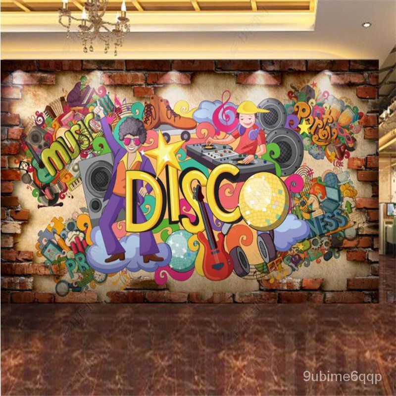 ⋮ Custom Cartoon 3D Brick Wall Graffiti Industrial Decor  Background Wall Paper 3D Music Bar Disco 