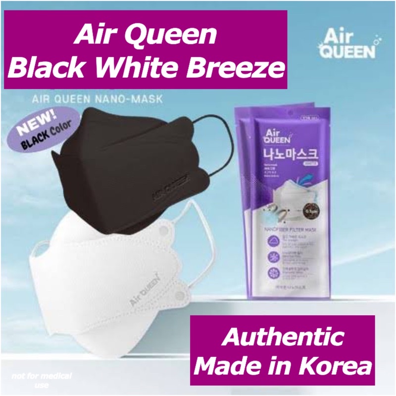 Authentic Air Queen Adult Face Mask FFP2 Korea Nano Breeze Black White ...