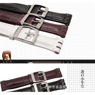 17mm 19mm Strap for Swatch Band Genuine  Calf Leather Watch Strap Band Black Brown White Waterproof High Quality #6