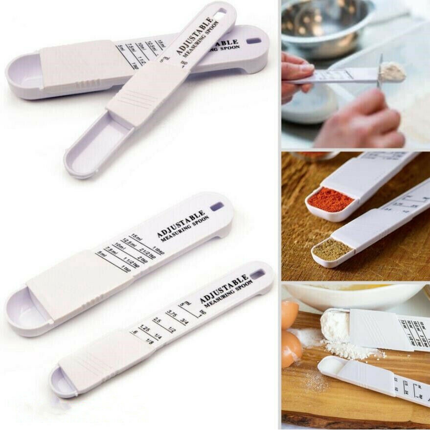 Adjustable Measuring Spoons Set Baking Sliding Scoop 1/8 Teaspoon 1 Tablespoon