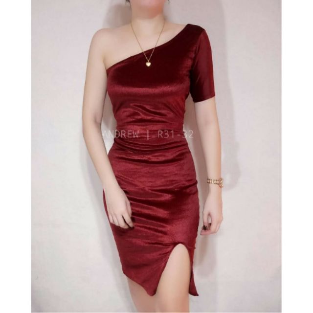 one shoulder one sleeve dress