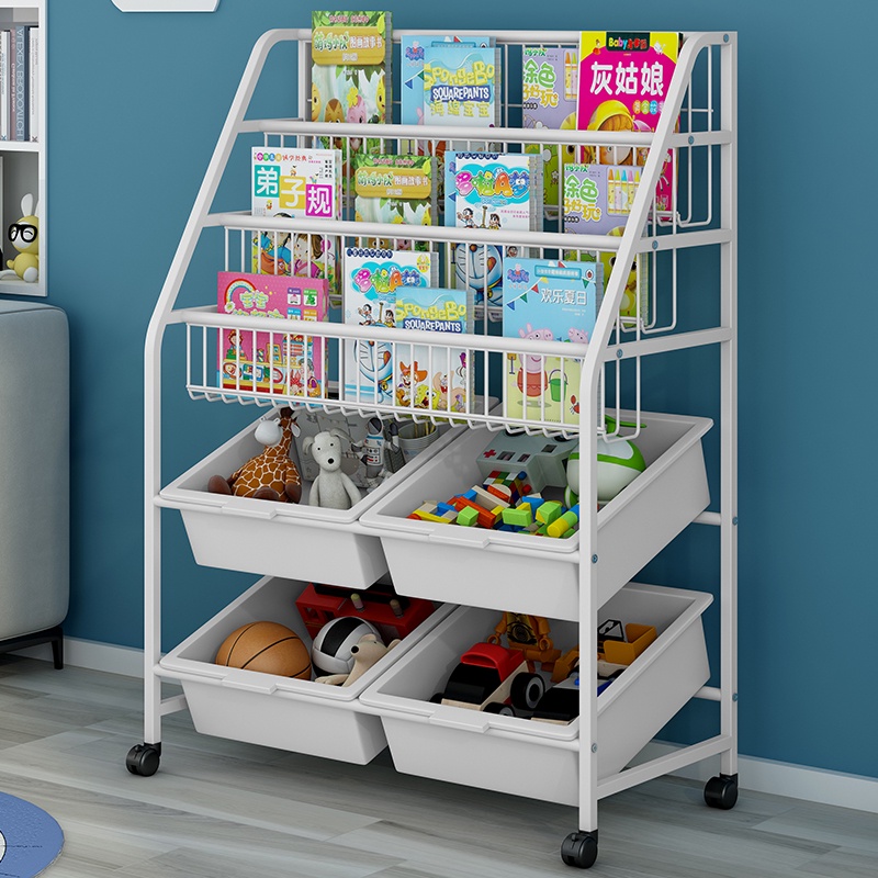 5 Tier Kid Bookshelf Toys Storage Box with wheel and Lock 4 PCS Storage