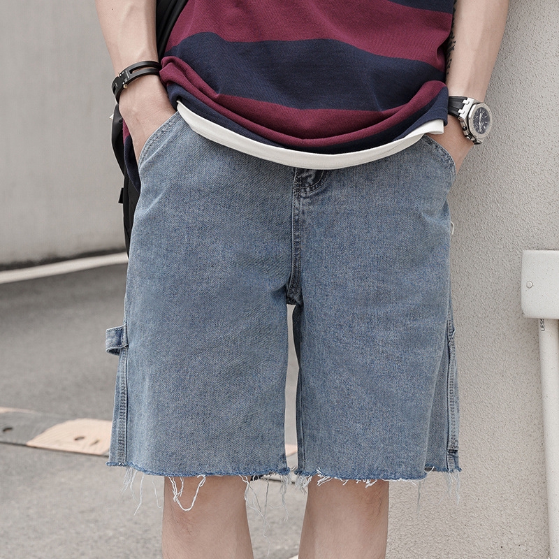 elastic denim shorts mens