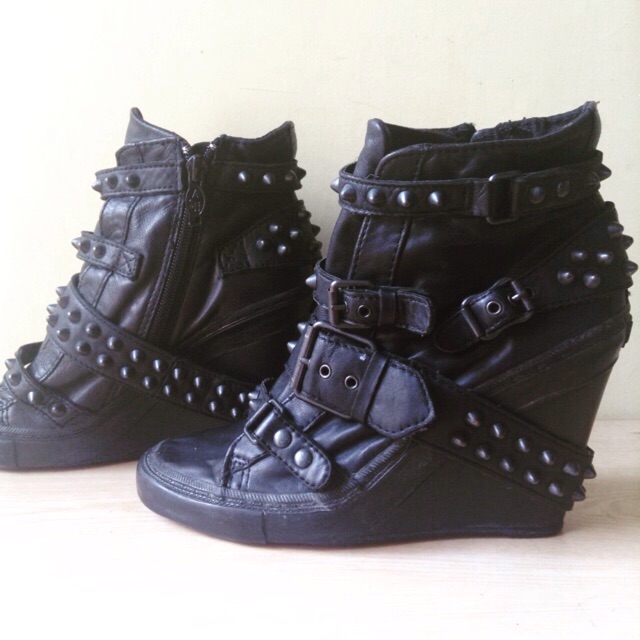 ASH leather & studs strapped wedge Shopee Philippines