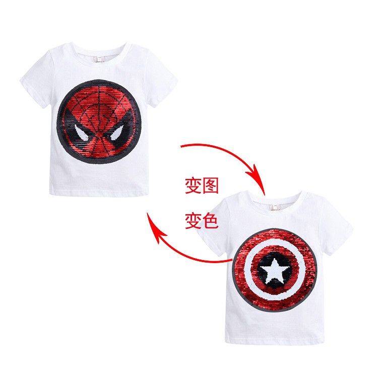 Spiderman Change Into Captain Short Sleeve Boys Girls T Shirts Kids Children Fashion Tops Shirts Marvel Designer