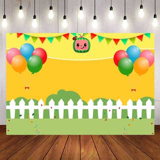 Cocomelon Backdrop For Photography Baby Shower Kids Cartoon Balloons Yellow Background Birthday Party Decor Custom Name Photo Shopee Philippines