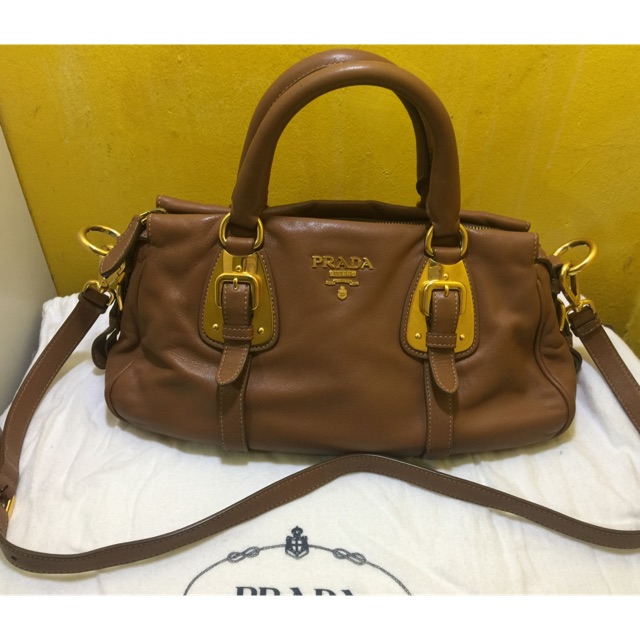 prada tan leather handbag