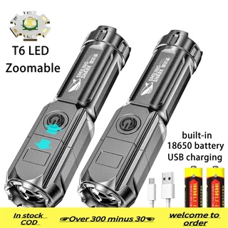 In stock 2022 ◘❧In Stock T6 USB Rechargeable Super Bright Zoom Tactical Led Flashlight for Camping H