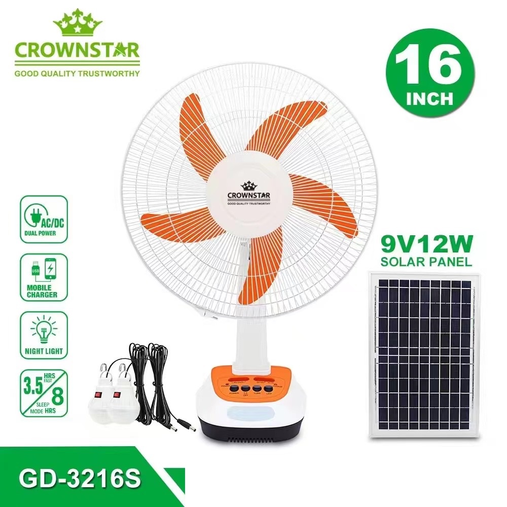 KUKU GD3216S 16Inch Solar Desk Fan Rechargeable Fan with LED light and