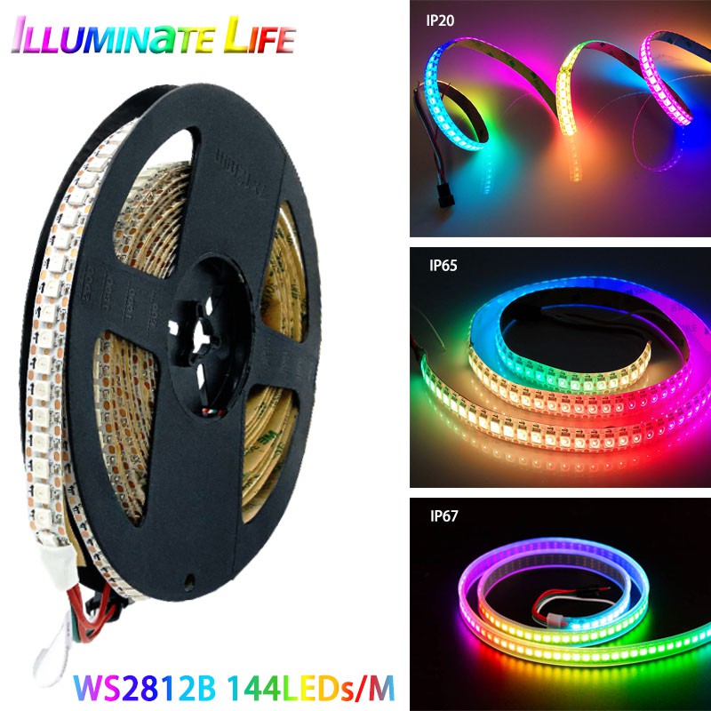 Ws2812b Addressable Led Strip 1m2m Ic Ws2812 Smart Rgb Led Light Strip 144ledsm White Pcb Ip20 