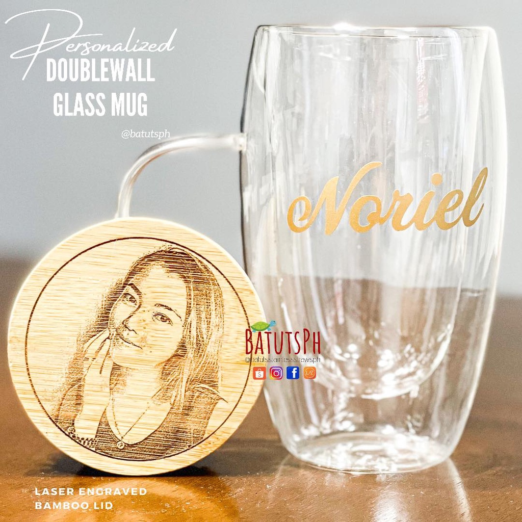 BatutsPh - Personalized Clear Glass Mug Collection Double Glass Custom Cup baso Gift Giveaway Coffee