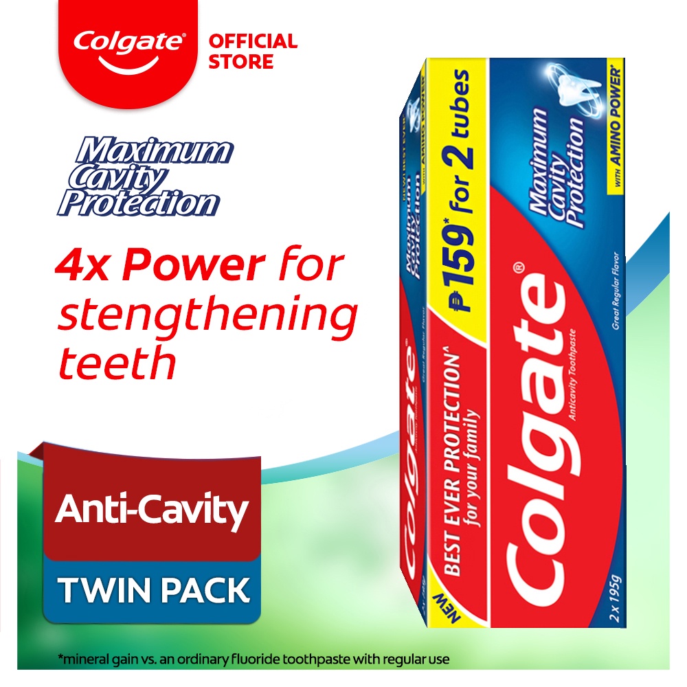 Colgate Maximum Cavity Protection Great Regular Flavor AntiCavity Family Toothpaste 195g Twin