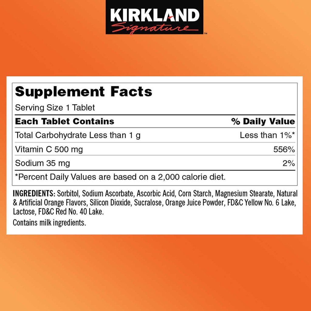 Kirkland Signature Chewable Vitamin C 500 Mg 500 Tablets Shopee Philippines