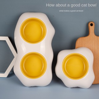 Pet Cute Egg Yolk Bowl Drinking Water Single Bowl Double Bowl Cat and Dog Anti-overturning Food Bowl