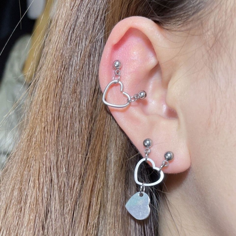 Perfect Punk Heart Double Lobe Helix Piercing Earrings Chain Cartilage  Earring Studs Dangle Y2K Fashion Body Ear Nails J | Shopee Philippines