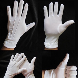 1Pair White Cotton Formal Adult Gloves Band Parades U9L7 Catering Work X6W6