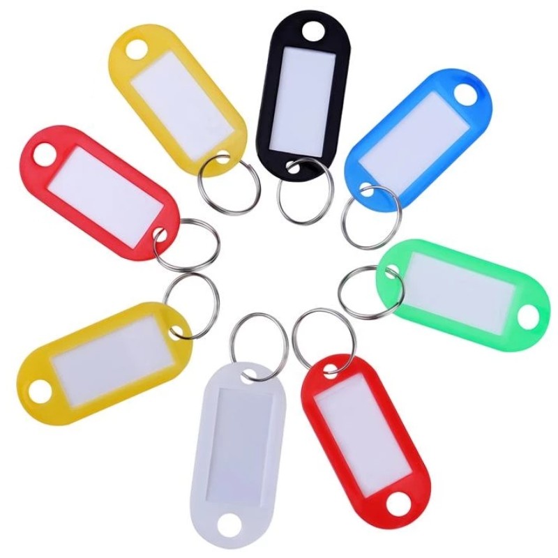 50 Pcs Split Ring Colorful Plastic ID Tags Name Card Label Key Holder