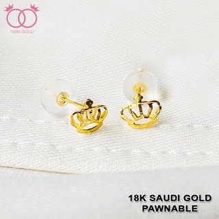 Twin Gold 18k Saudi Gold Pawnable New Design Crown Stud Earrings Gift For Women