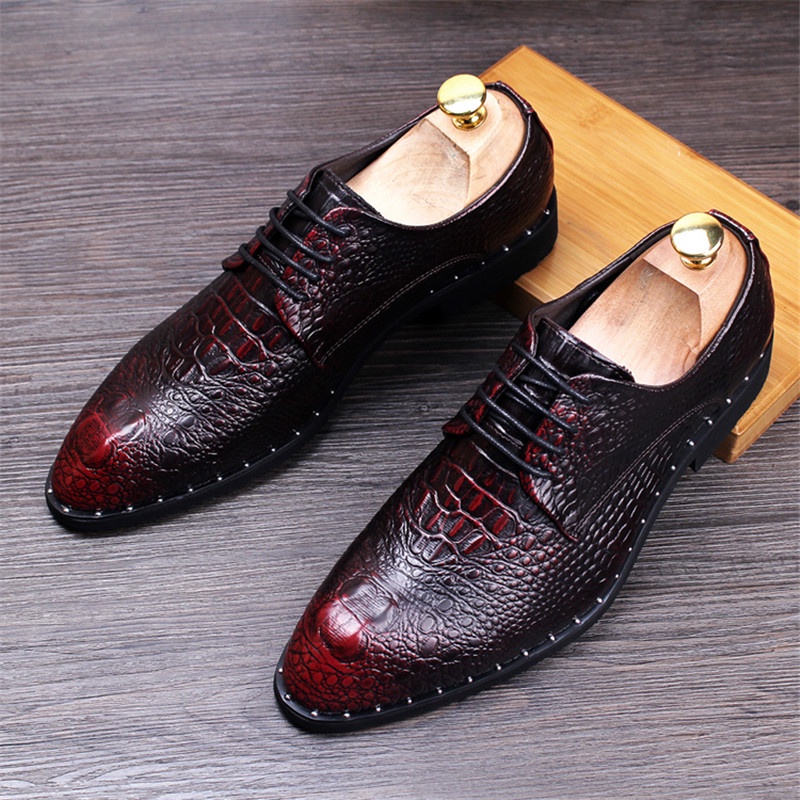 New Men Crocodile Dress Leather Shoes Lace-Up Wedding Party Shoes Mens  Business Office Oxfords Flats | Shopee Philippines