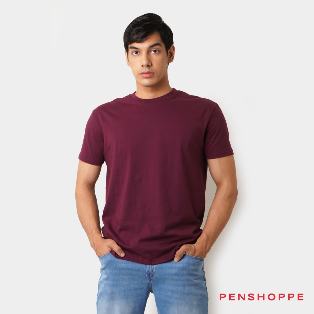 Penshoppe Basic Relaxed Tshirt With Yoke For Men (Wine/Olive) | Shopee ...