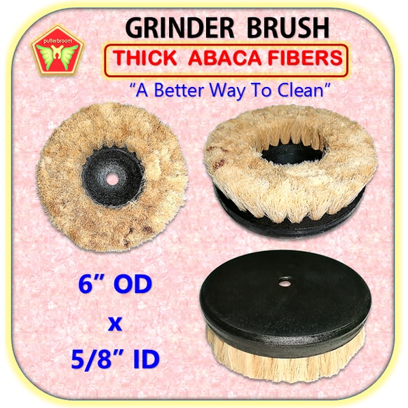 Grinder Brush-Abaca, Actual Plywood Base Diameters: 6” OD x 5/8” ID, Thick Abaca Fibers