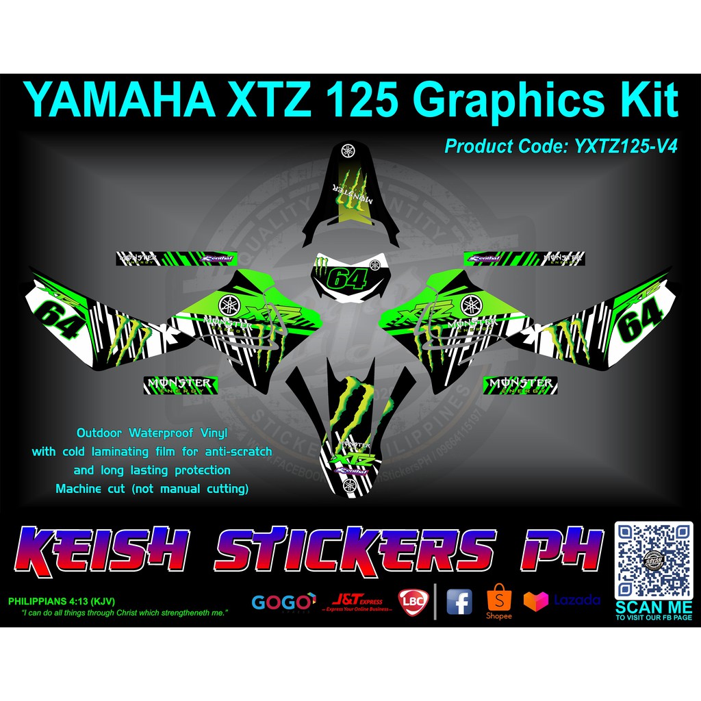 YAMAHA XTZ 125 Decal Kit / Graphics Kit V3V15 (20 Designs) Shopee