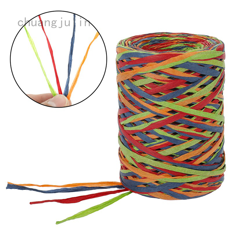 DIY Art Cards Decoration Raffia Paper Ribbon 2 Roll/160M Coloured Paper String Ribbon Spool Packing Twine Gift Wrap Ribbon for Christmas Gift Wrapping Valentines Day Birthday Gift Box Packing