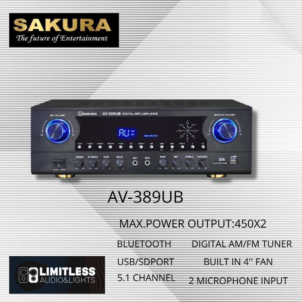 Original Sakura AV389UB 450W X 2 5.1 Channel AV Amplifier with AM/FM