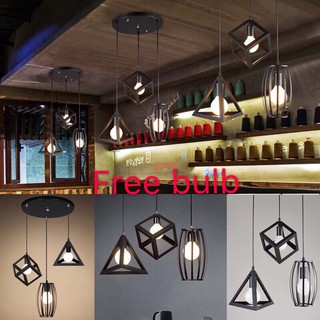 【Ready Stock】(Three free light bulbs) indoor vintage steel Pandent Lights  Chandelier #8