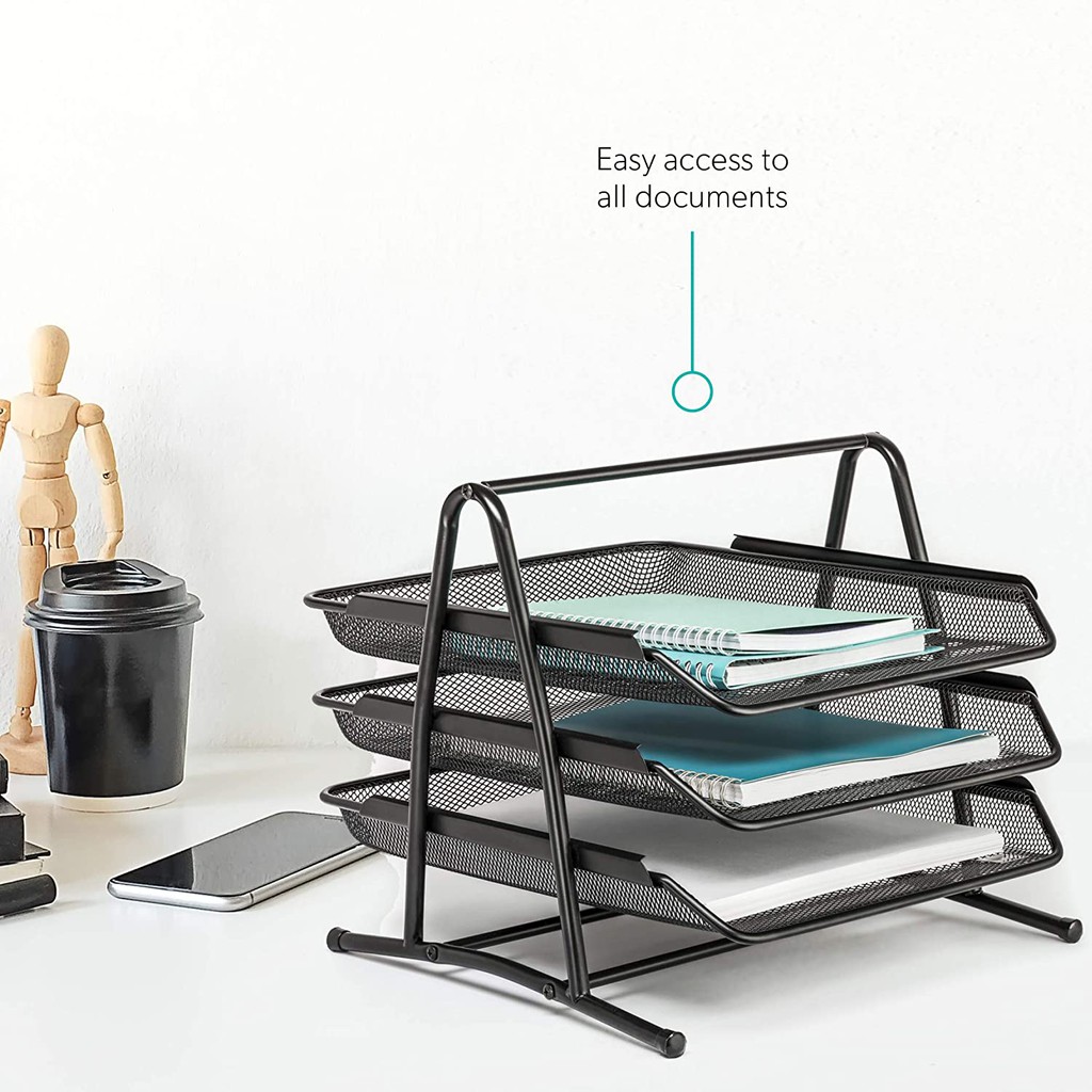 3 - Tier Paper Letter File Tray Organizer, Mesh Metal Desk Organizer ...