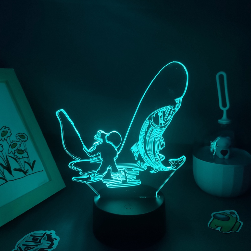 Lake Fishing Lava Lamps Big Fish 3D LED RGB Neon USB Battery Changing ...