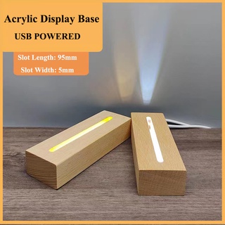 (10pcs/Lot) 95mm Slot Acrylic Display Stand Base Wooden with Led Lights USB Powered for 3D Table Nig
