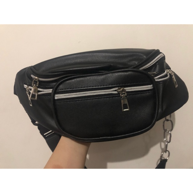 black leather fanny pack