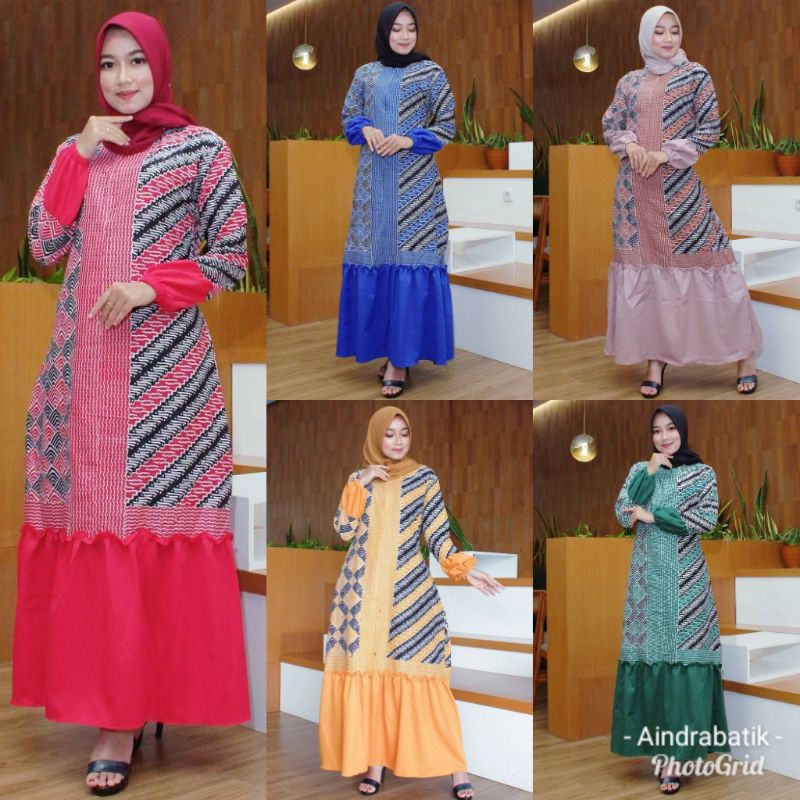 Aindra Batik Pekalongan Longdress Gamis Maxi Rempel Batik ...