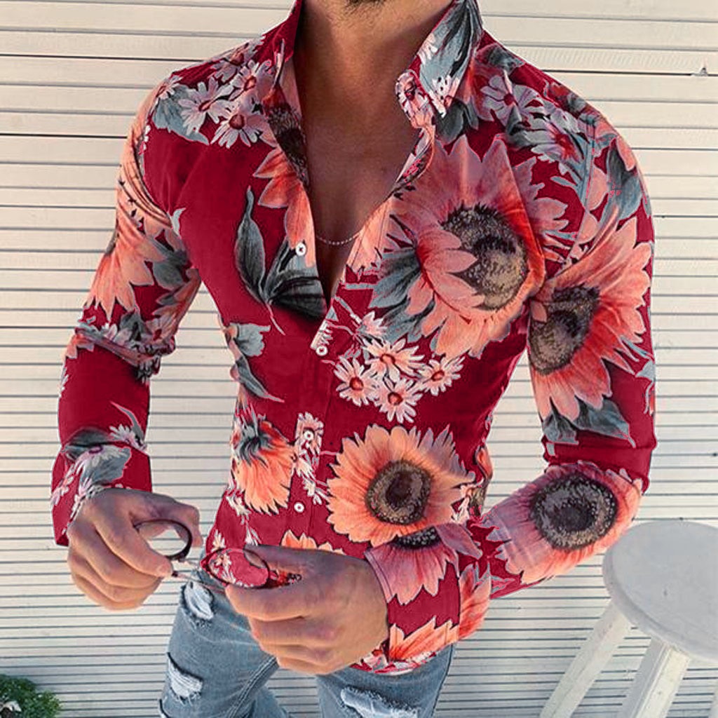 Men's Floral Shirt Long Sleeve Casual Shirt Fashion Rose Flower 3D Printed  Turn-down Collar Slim | Shopee Philippines