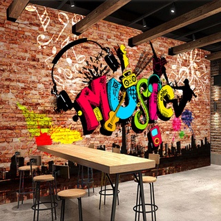 Custom 3D Murals Wallpaper City Music Art Graffiti Brick Wall Large Wall Painting Poster Bar Restaur #1
