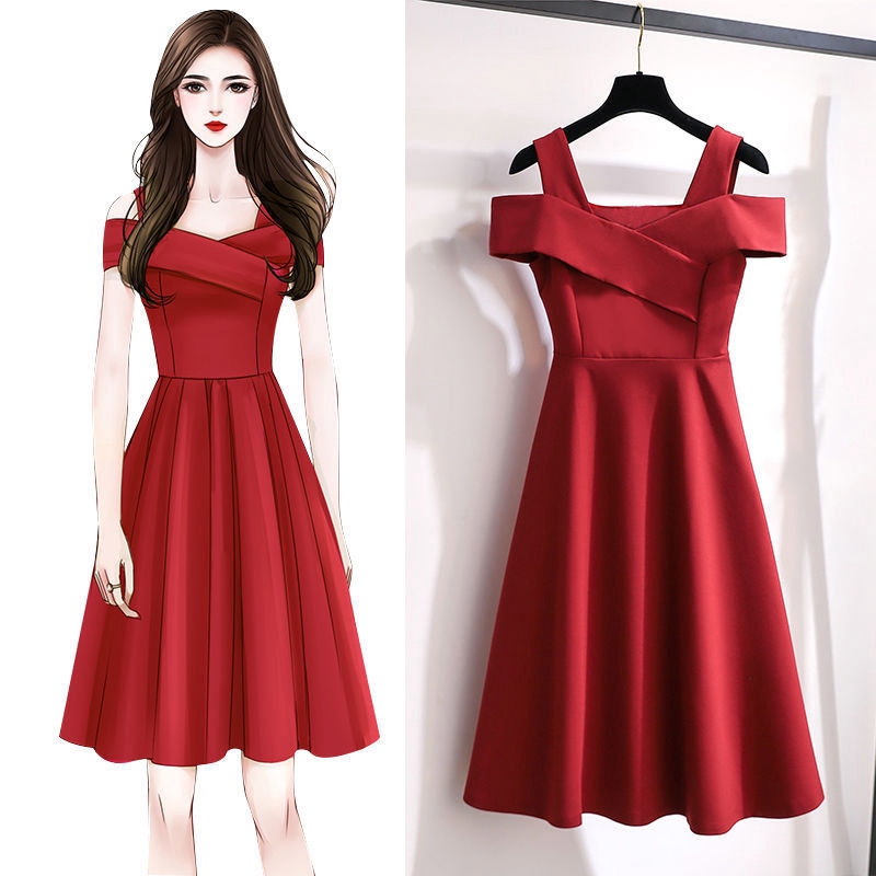 women elegant dress summer off shoulder slim a line vintage dresses fashion  short sleeve office dress | Shopee Philippines