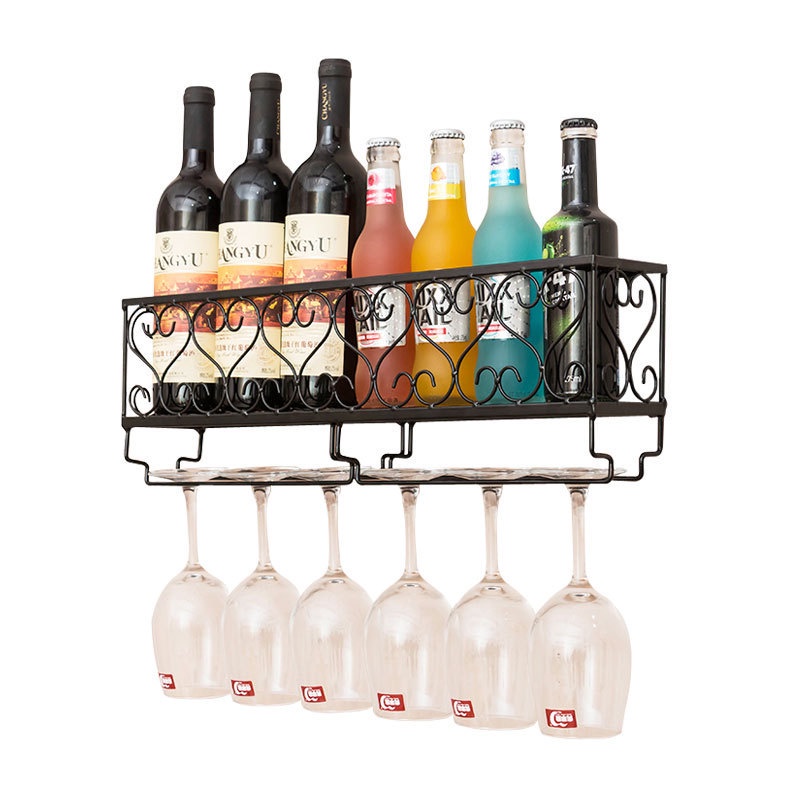 Wall-mounted iron wine rack bottle champagne glass rack shelf bar ...