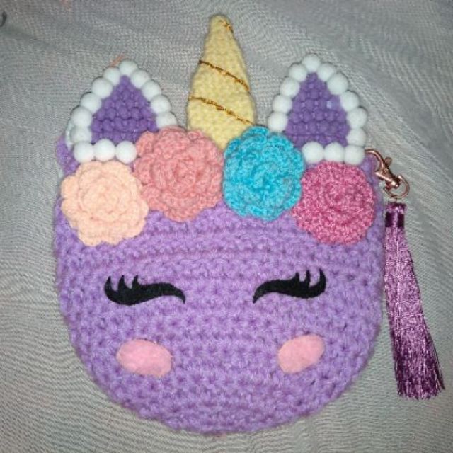 unicorn crochet purse