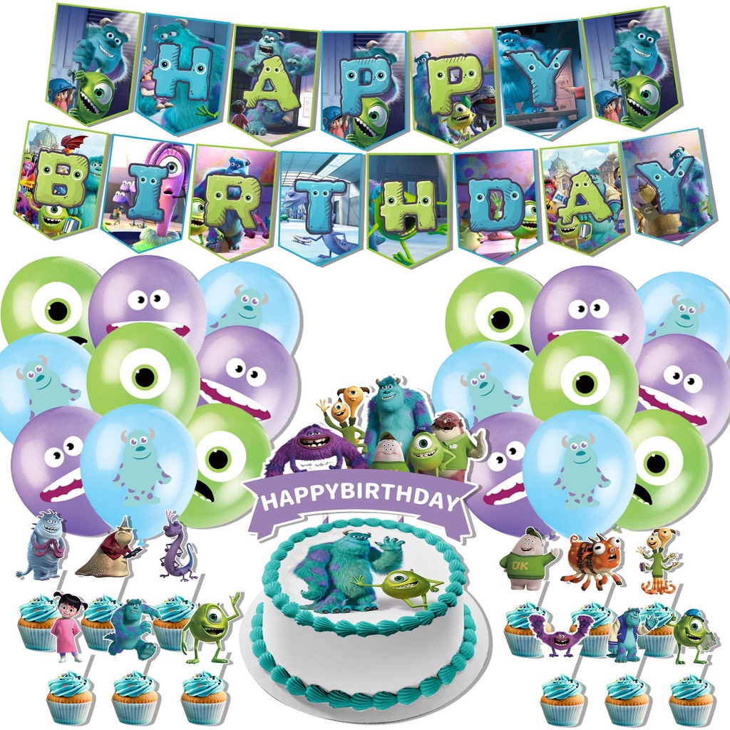 Monsters University Mike Wazowski Theme Balloon Banners Cake topper ...