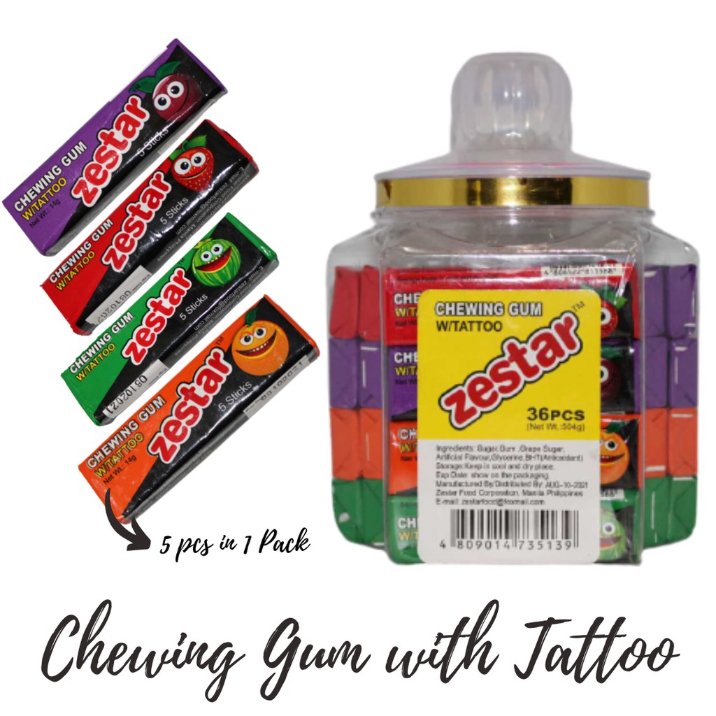 Zestar Chewing Gum with Tattoo Tutti Fruity Bubble Gum 36pcs in Jar  504grams | Shopee Philippines