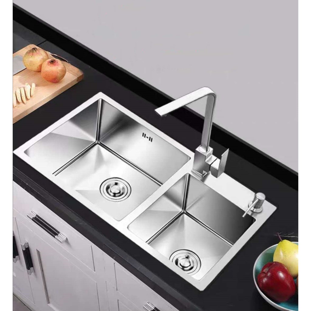 Sus304 Stainless Steel Handmade Sink Dual Slot Thickness 3mm