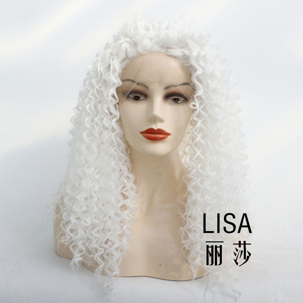 Women Lace Front Wigs White Afro Kinky Curly Wavy Wig Shopee