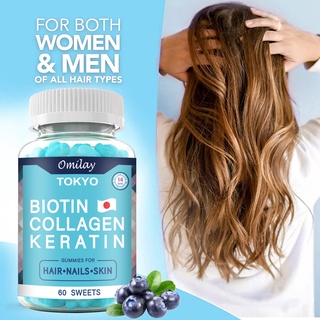 Omilay Biotin Collagen keratin Vitamin Gummy Skin wrinkles repair Hair Growth Strong Nails Gummy
