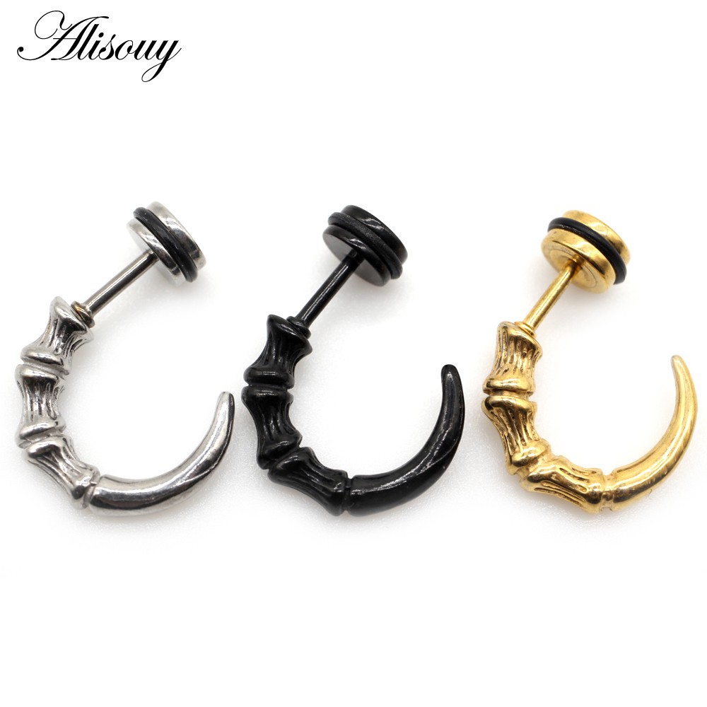 Alisouy 2 pieces Punk Rock Hawk Claw Horns Stainless Steel Stud Earring