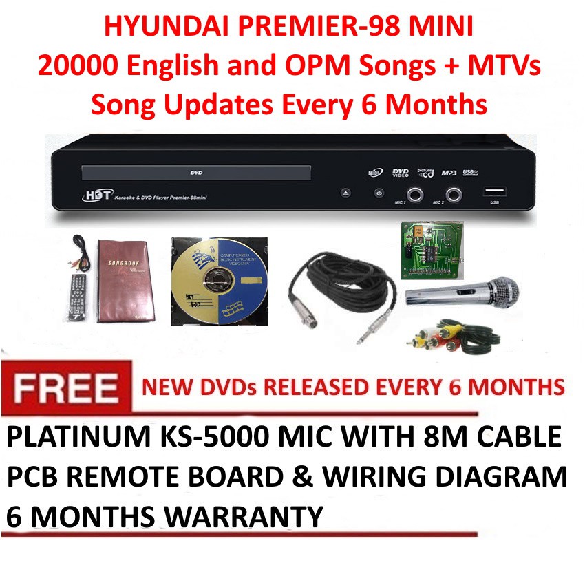 HDT Hyundai Premier98 Mini DVD Karaoke Player with 20000 Songs, PCB Remote Board and Platinum